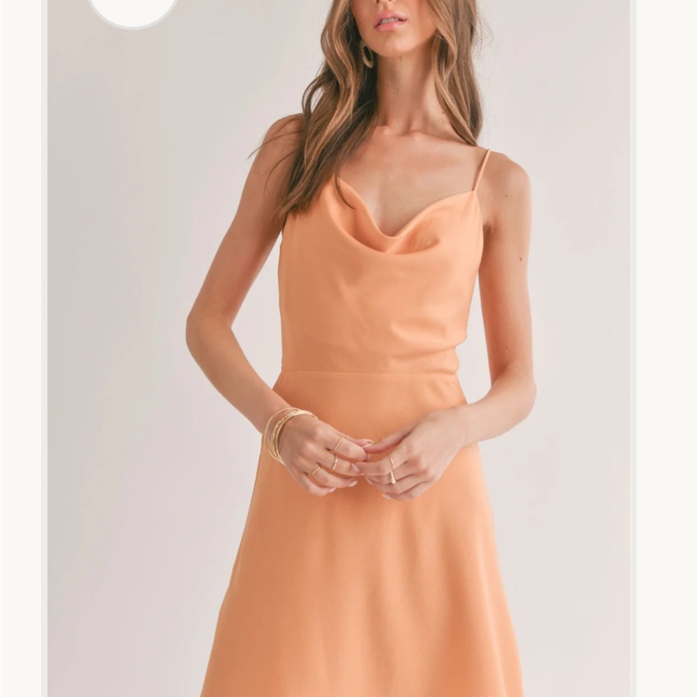 Sage the Label cowl neck drape Peach Dress.  hoco party prom wedding gala